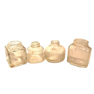 Vintage Glass Ink Bottles No Lids Mixed Forms as Found Lot of 4 Empty-NO Ink